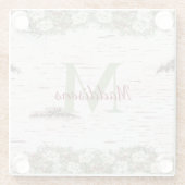 Monogram Name Winter Woodland White Rose Pine Cone Glasuntersetzer (Rückseite)