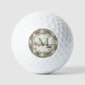 Monogram Name Winter Woodland White Rose Pine Cone Golfball (Vorderseite)
