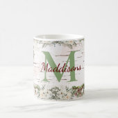 Monogram Name Winter Woodland White Rose Pinecone Kaffeetasse (Mittel)