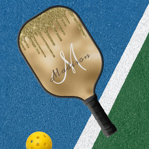 Monogram Name Yellow gold Glitzer look Pickleball Schläger