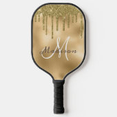 Monogram Name Yellow gold Glitzer look Pickleball Schläger (Vorderseite)
