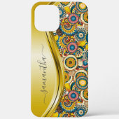 Monogram Name Yellow Retro Abstraktes Muster Case-Mate iPhone Hülle (Rückseite)