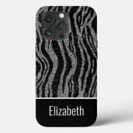 Monogram Name Zebra Print Black Silver Grau Case-Mate iPhone Hülle