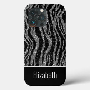 Monogram Name Zebra Print Black Silver Grau Case-Mate iPhone Hülle