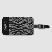Monogram Name Zebra Print Black Silver Grau White Gepäckanhänger (Vorderseite (Horizontal))