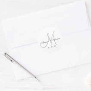 Monogram-Namen Date Script-Elegant-Hochzeit Runder Aufkleber