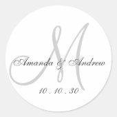 Monogram-Namen Date Script-Elegant-Hochzeit Runder Aufkleber (Vorderseite)