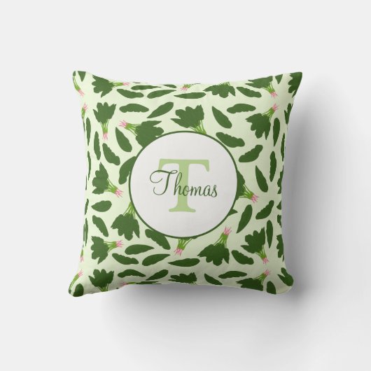 Monogram-Namen für grüne Spinach-Blätter Kissen (Rückseite)