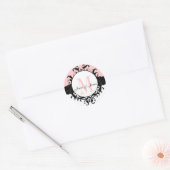 Monogram-Namen für Hochzeiten Damask Pink White La Runder Aufkleber (Umschlag)