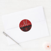Monogram & Names Damask Burgundy Red Wedding Siege Runder Aufkleber (Umschlag)