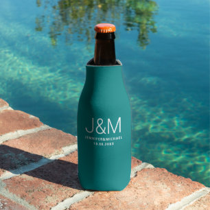 Monogram Names Dark Aquamarin Template Elegant Wed Flaschenkühler