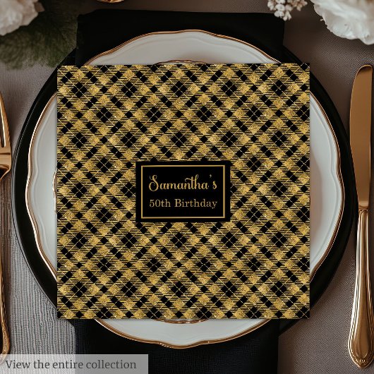 Monogram Napkins Elegante Black Gold Cocktail Art Serviette