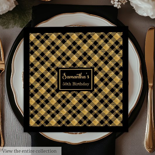 Monogram Napkins Luxe Black Gold Wedding Accent Serviette