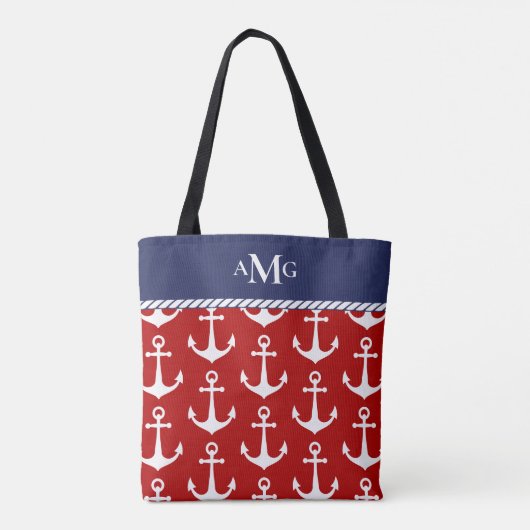 Monogram Nautic Blue Anchor Muster Tasche (Rückseite)