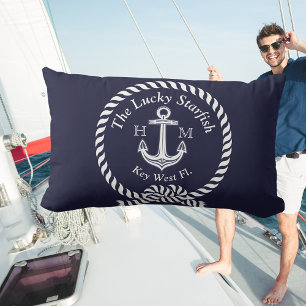 Monogram Nautic Boat Name Anchor Rope Navy Blue Kissen