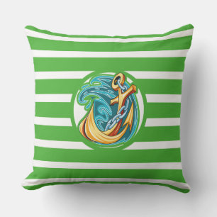 Monogram Nautic Green Strip Outdoor Pillow Lg Kissen Für Draußen