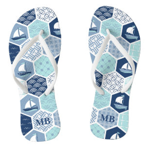 Monogram Nautic Modern Boat Blue Personalisiert Badesandalen