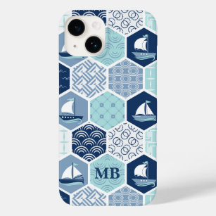 Monogram Nautic Modern Boat Blue Personalisiert Case-Mate iPhone 14 Hülle