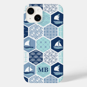 Monogram Nautic Modern Boat Blue Personalisiert Case-Mate iPhone 14 Hülle