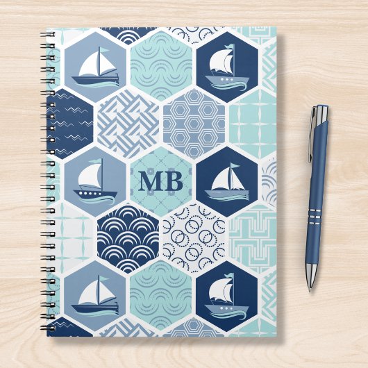 Monogram Nautic Modern Boat Blue Personalisiert Notizblock