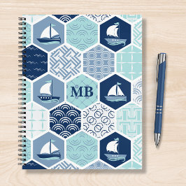 Monogram Nautic Modern Boat Blue Personalisiert Notizblock