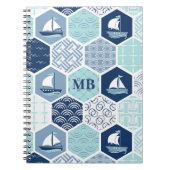 Monogram Nautic Modern Boat Blue Personalisiert Notizblock (Vorderseite)