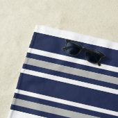 Monogram Nautic Modern White Navy Blue Stripes Strandtuch (Beispiel)