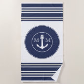 Monogram Nautic Modern White Navy Blue Stripes Strandtuch (Vorderseite)