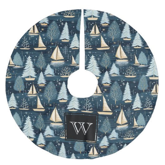Monogram Nautic Sailboat Polyester Weihnachtsbaumdecke (Vorderseite)
