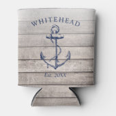 Monogram Nautical Anchor Beige Wood Dosenkühler (Vorderseite)