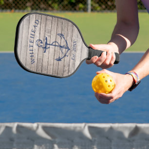 Monogram Nautical Anchor Beige Wood Pickleball Schläger