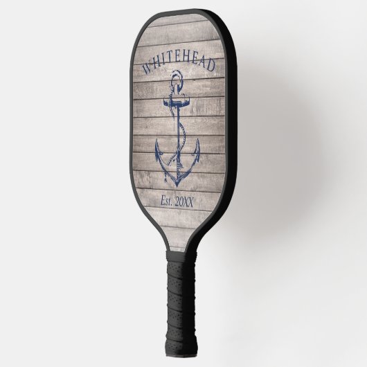 Monogram Nautical Anchor Beige Wood Pickleball Schläger (Links)