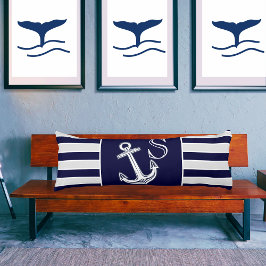 Monogram Nautical Anchor Grau Vorderweißer Rücken Seitenschläferkissen