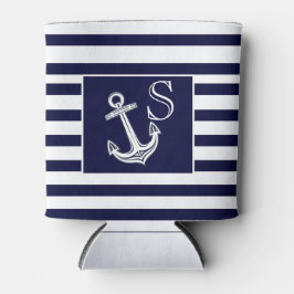 Monogram Nautical Anchor Navy Blue White Streifen Dosenkühler