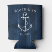 Monogram Nautical Anchor Navy Blue Wood Dosenkühler (Rückseite)