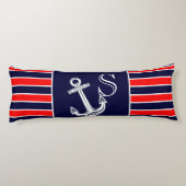Monogram Nautical Anchor Navy White Stripes Seitenschläferkissen (Rückseite)