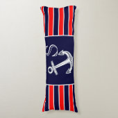 Monogram Nautical Anchor Navy White Stripes Seitenschläferkissen (Vorderseite Vertikal)