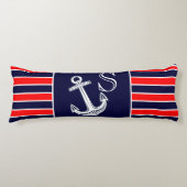 Monogram Nautical Anchor Navy White Stripes Seitenschläferkissen (Vorderseite)