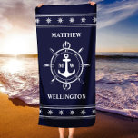 Monogram Nautical Anchor Personalisiert Beach Hand Strandtuch<br><div class="desc">Dieses personalisierte Strandtuch mit einem eingradigen Wasseranker eignet sich hervorragend für einen Strandausflug! Dieses luxuriöse Strandtuch ist absorbierend und weich, was es zu einem Muss für jeden Strandtag macht. Dieses Handtuch ist in einer klassisch marinierten und weißen Farbpalette mit einem schicken Ankermonogramm in der Mitte dekoriert, was es zu einer...</div>