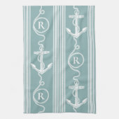 Monogram Nautical Anchor Rope Neutral Turquoise Geschirrtuch (Vertikal)