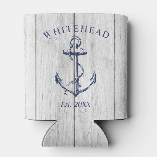 Monogram Nautical Anchor White Wood Dosenkühler (Rückseite)