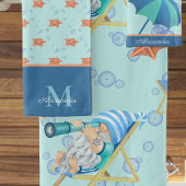 Monogram Nautical Beach Gnome Blue White Boy Badhandtuch Set