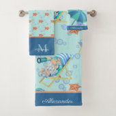 Monogram Nautical Beach Gnome Blue White Boy Badhandtuch Set (Insitu)