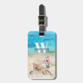 Monogram Nautical Beach & Seashells Gepäckanhänger (Vorderseite vertikal)