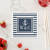 Monogram Nautical Boat Anchor Navy Blue Strip Serviette (Beispiel)
