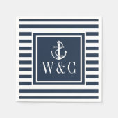 Monogram Nautical Boat Anchor Navy Blue Strip Serviette (Vorderseite)