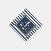 Monogram Nautical Boat Anchor Navy Blue Strip Serviette (Ecke)