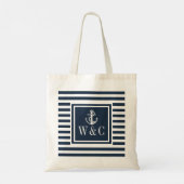 Monogram Nautical Boat Anchor Navy Blue Strip Tragetasche (Rückseite)