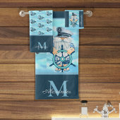 Monogram Nautical Captain Gnome Blue White Boy Badhandtuch Set