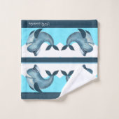 Monogram Nautical Captain in Whale Blue White Boy Badhandtuch Set (Waschlappen)